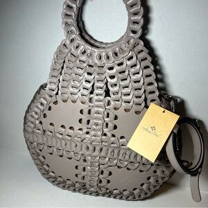Patricia Nash Ticci Flapover Crossbody Stone Chainlink Leather Retail $399 LARGE